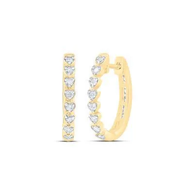 0.37cttw Heart Diamond Hoop Earrings 10k Yellow Gold Womens