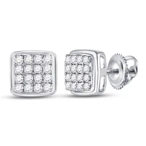 10k White Gold Mens Diamond Stud Square Earrings Screw Back 1/3Cttw