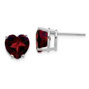 10k White Gold Plated 4 Carat Heart Created Garnet Sapphire Stud Earrings