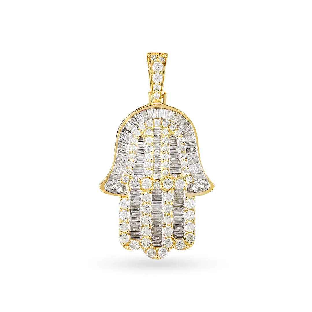 10k Yellow Gold Hamza Pendant With 2.69CT Diamonds