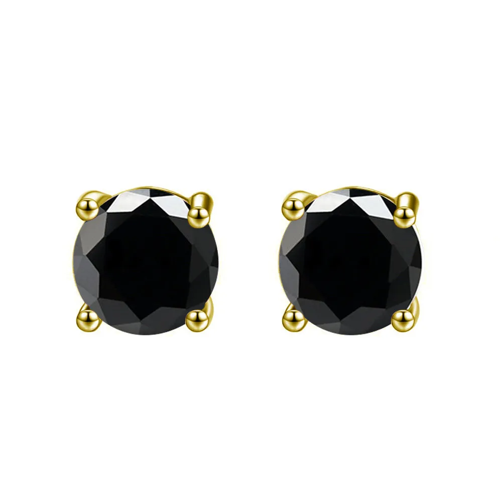 10k Yellow Gold Plated 1/2 Carat Round Created Black Sapphire Stud Earrings