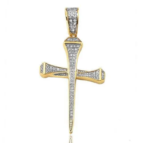 10KY 0.15CTW DIAMOND NAILS CROSS PENDANT