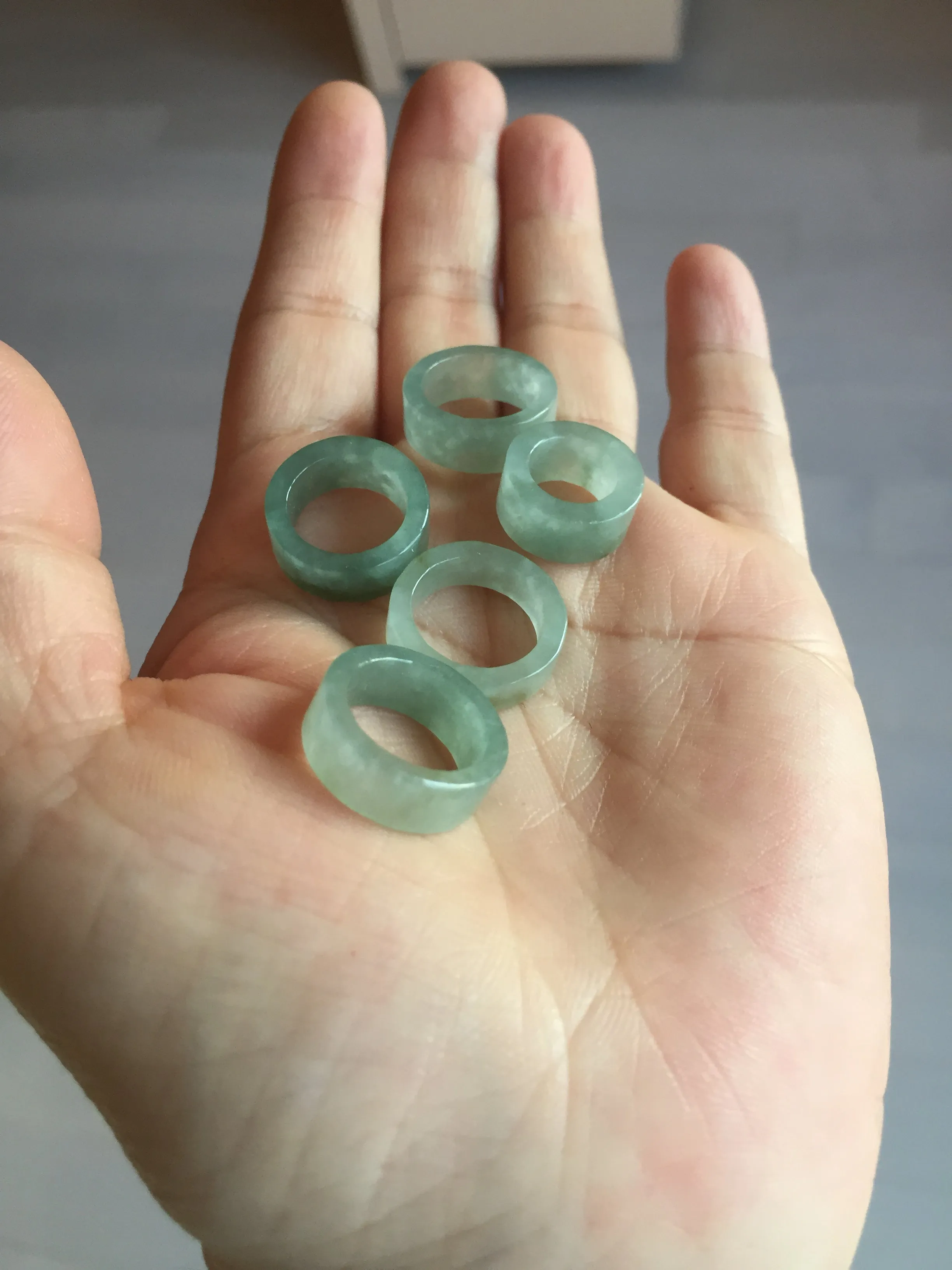 14.3-17.3mm 100% natural type A icy watery light green jadeite jade band ring beads group BL10