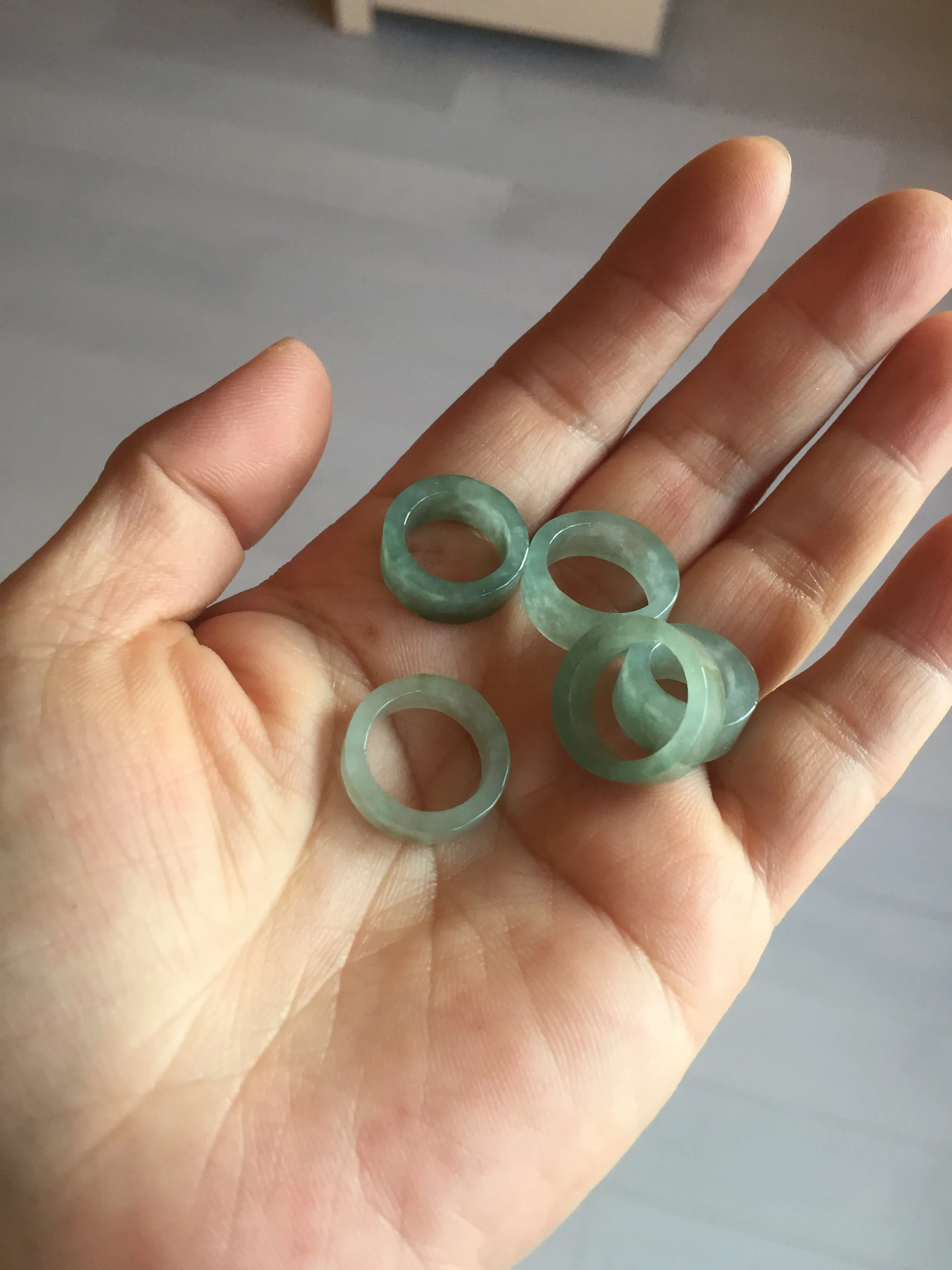 14.3-17.3mm 100% natural type A icy watery light green jadeite jade band ring beads group BL10