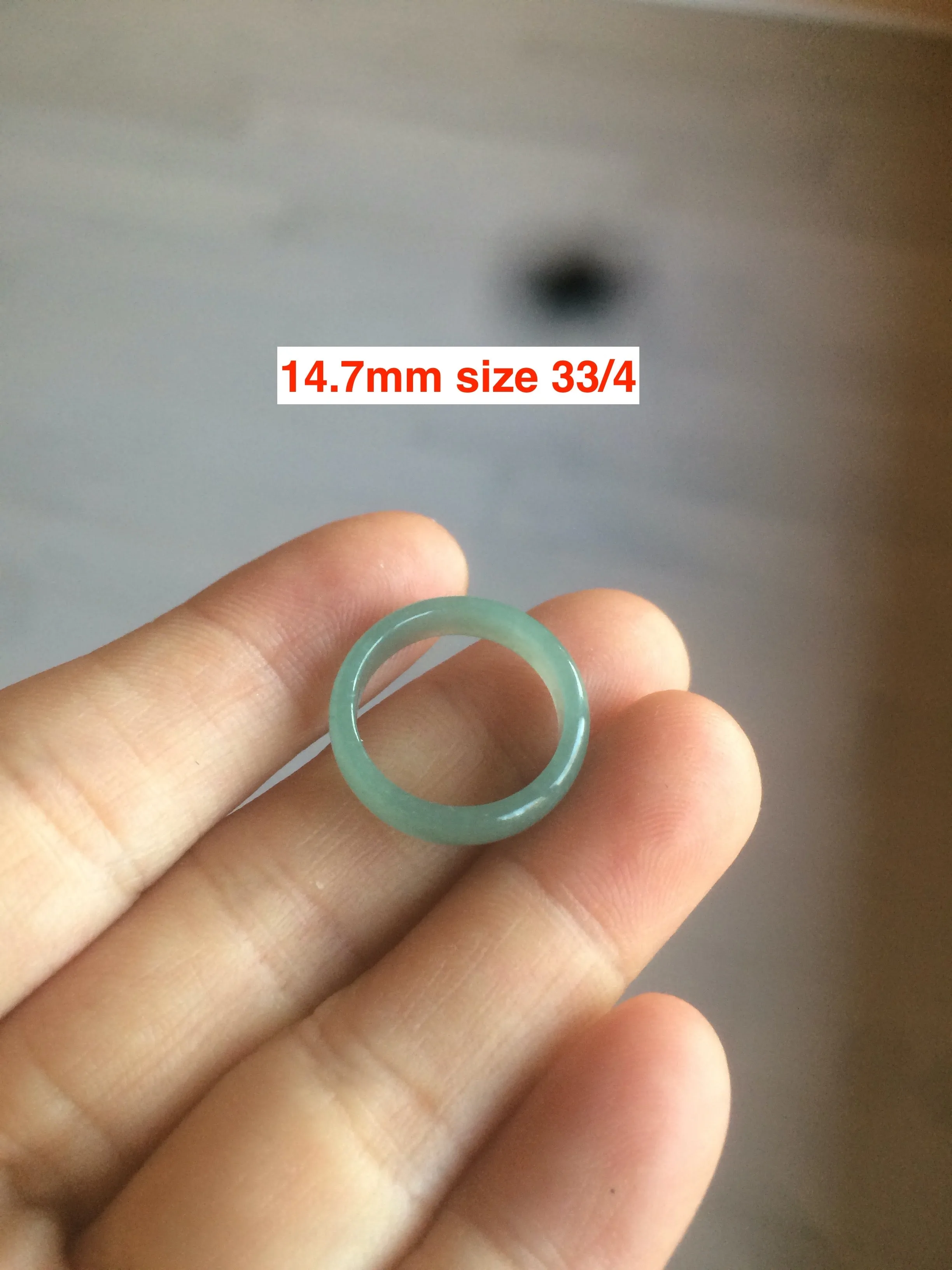 14.7mm/size 3 3/4 100% natural type A icy watery green/blue/gray Guatemala jadeite jade band ring group AF50