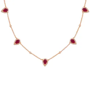 14K GOLD DIAMOND AND RUBY CLEO TEARDROP NECKLACE