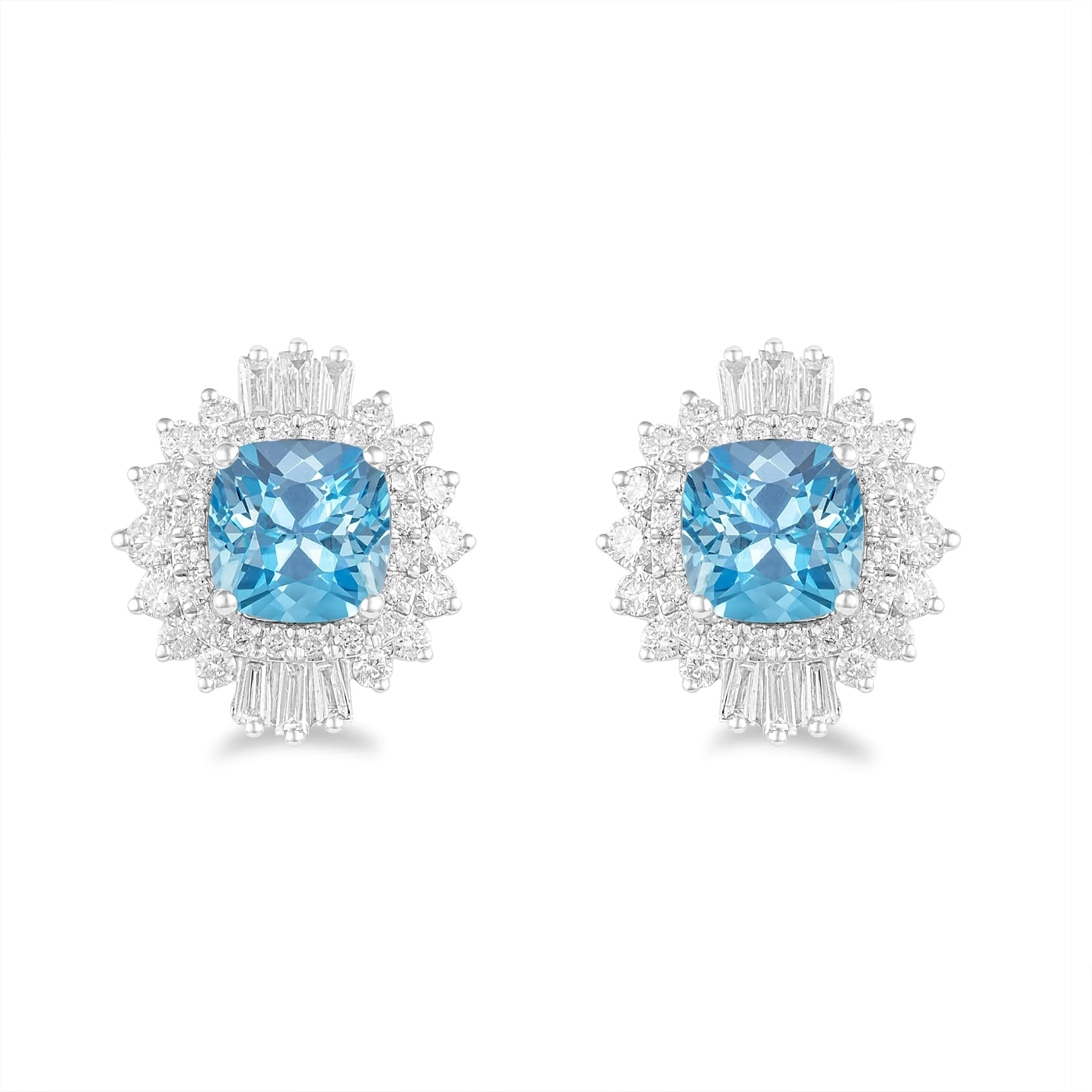 14K White Gold 1.95Ct Aquamarine, 0.71Ct Diamond Earring