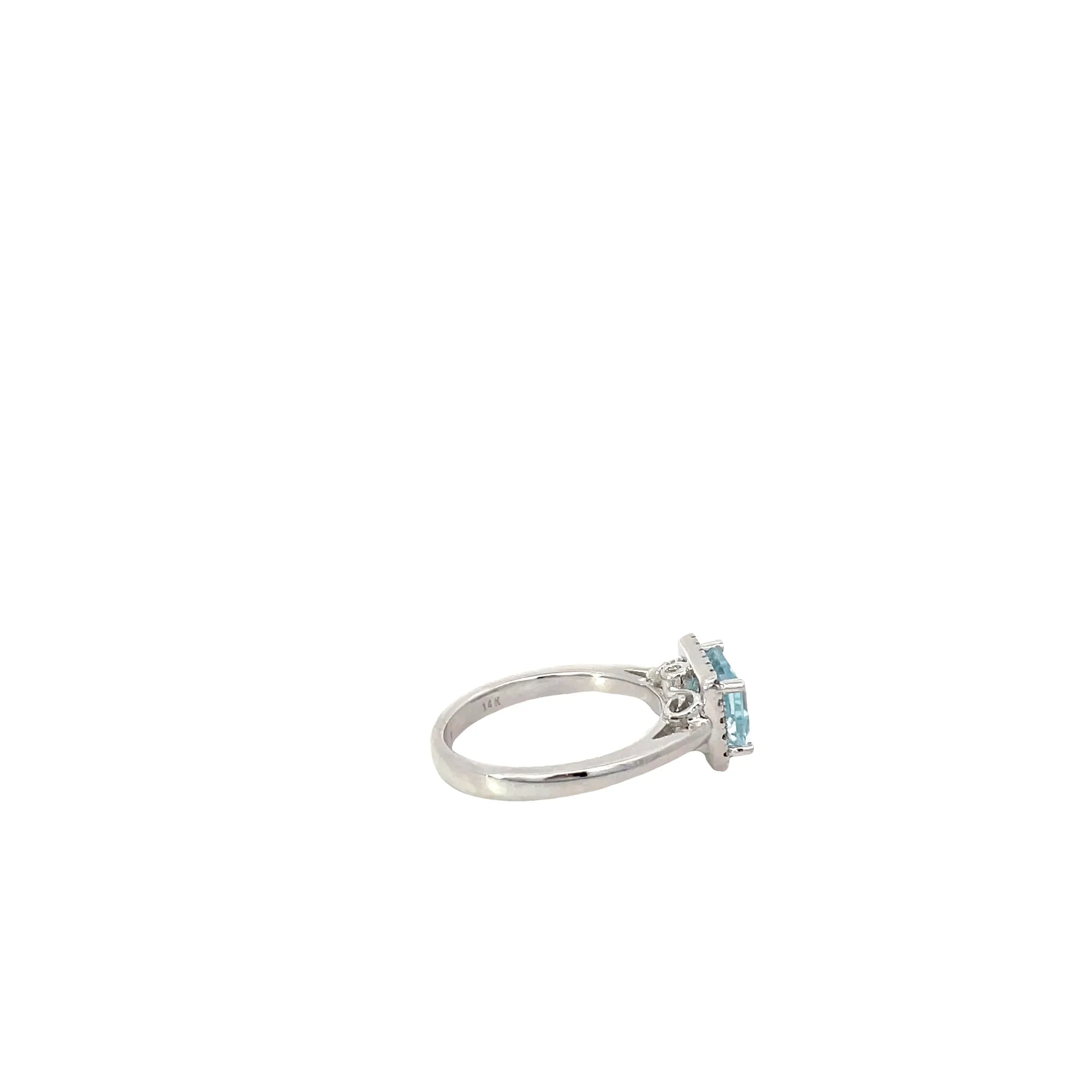 14K White Gold Aquamarine Diamond Halo Ring