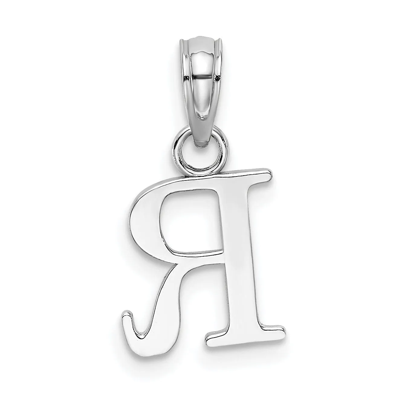 14K White Gold Block Design Small Letter R Initial Charm Pendant