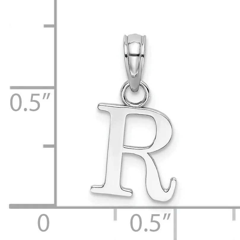 14K White Gold Block Design Small Letter R Initial Charm Pendant