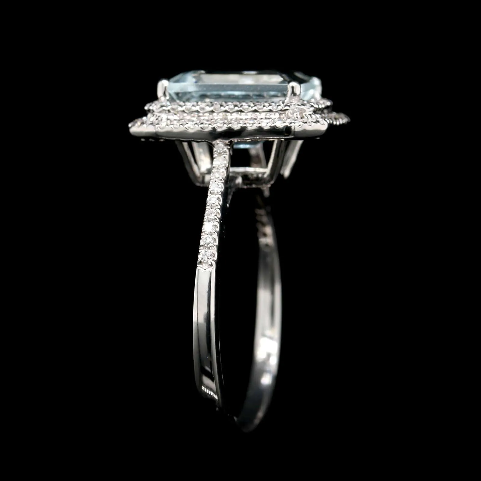 14K White Gold Estate Aquamarine and Diamond Ring