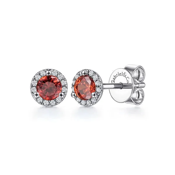 14K White Gold Garnet and Diamond Earrings