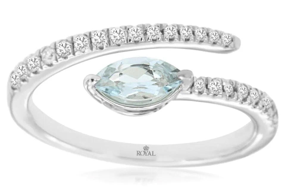 14k white gold marquis set aquamarine and diamond wrap ring