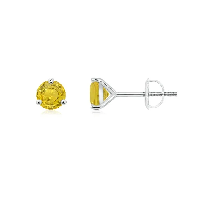 14k White Gold Plated 1/2 Carat Round Created Yellow Sapphire Stud Earrings