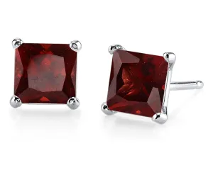 14k White Gold Plated 2 Carat Princess Cut Created Garnet Sapphire Stud Earrings