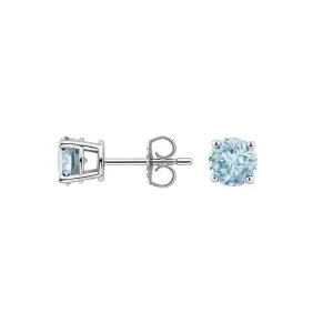 14k White Gold Plated 3 Ct Round Created Aquamarine Stud Earrings