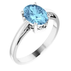 14K White Natural Aquamarine Solitaire Ring