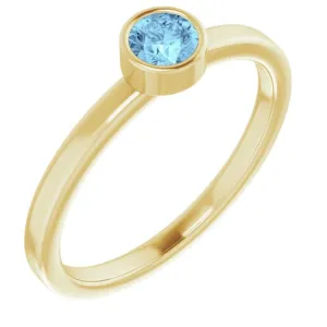 14K Yellow 4 mm Natural Aquamarine Ring