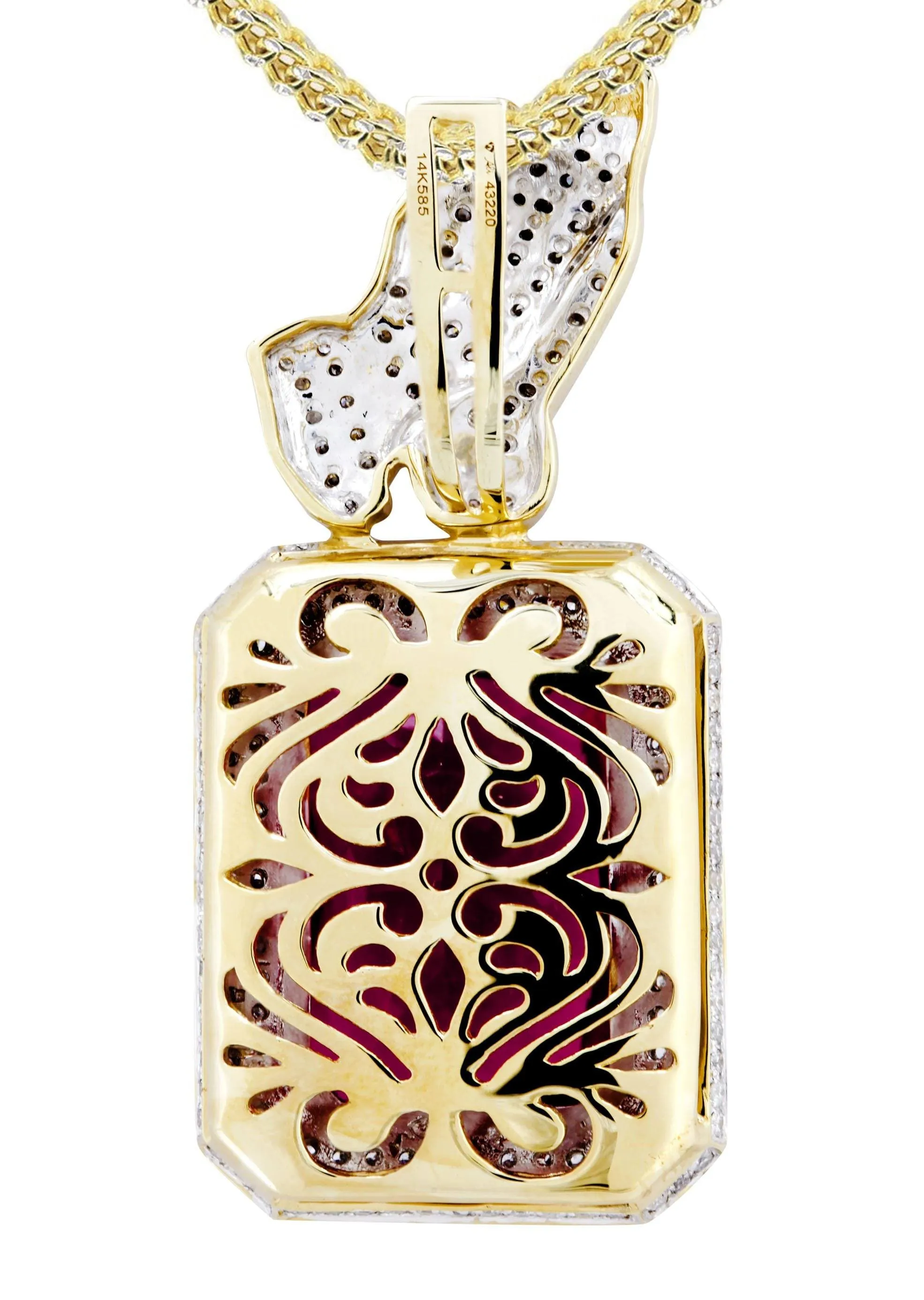 14K Yellow Gold Ruby Praying Hands Diamond Necklace  | 2.91 Carats