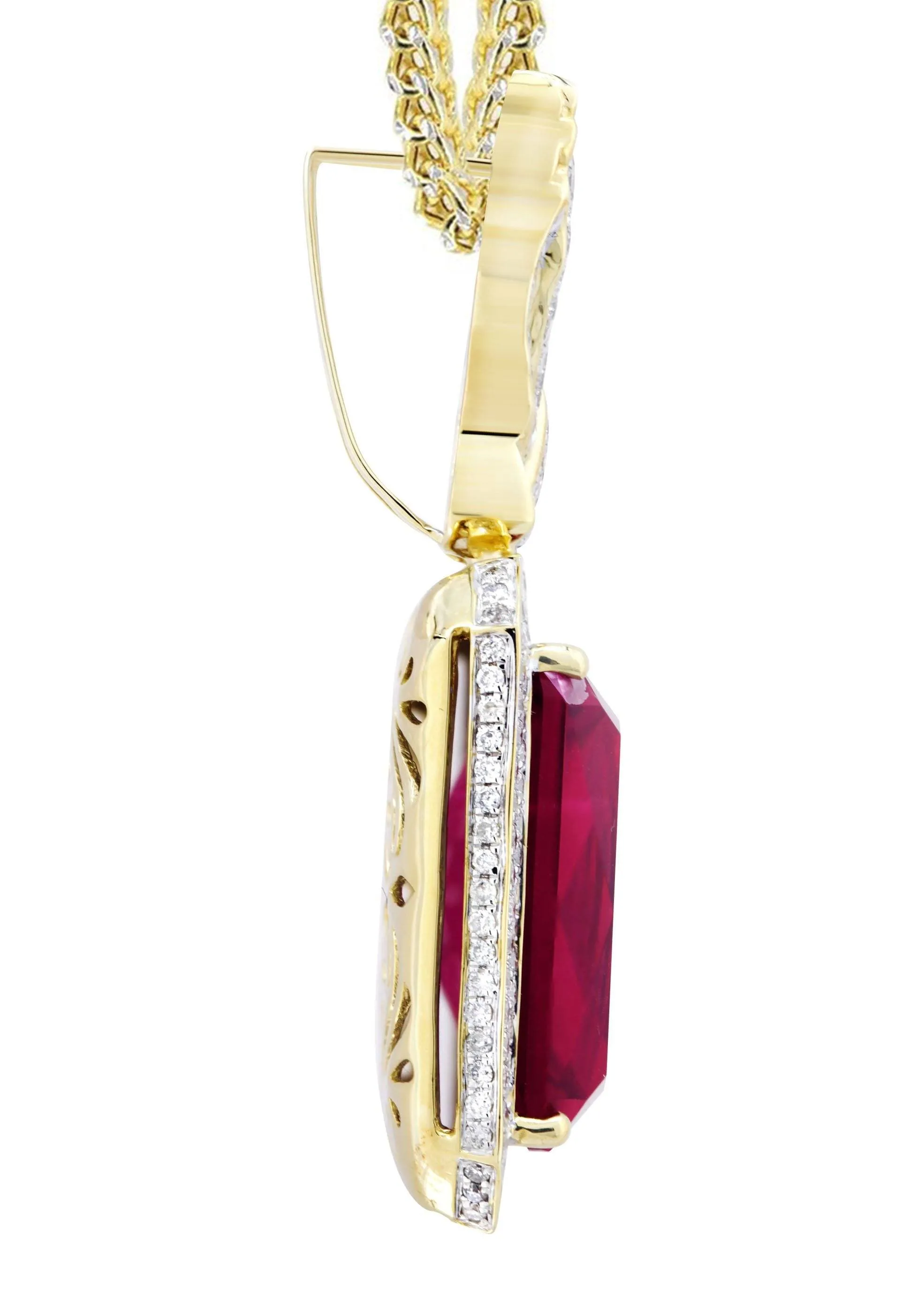 14K Yellow Gold Ruby Praying Hands Diamond Necklace  | 2.91 Carats