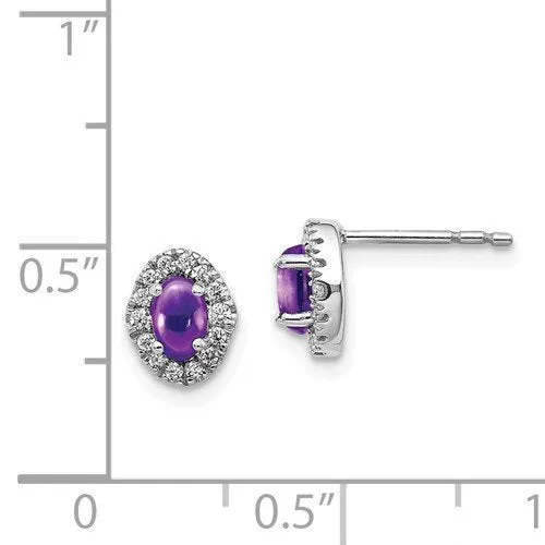 14KT 0.70 CTW AMETHYST & 0.16 CTW DIAMOND HALO EARRINGS