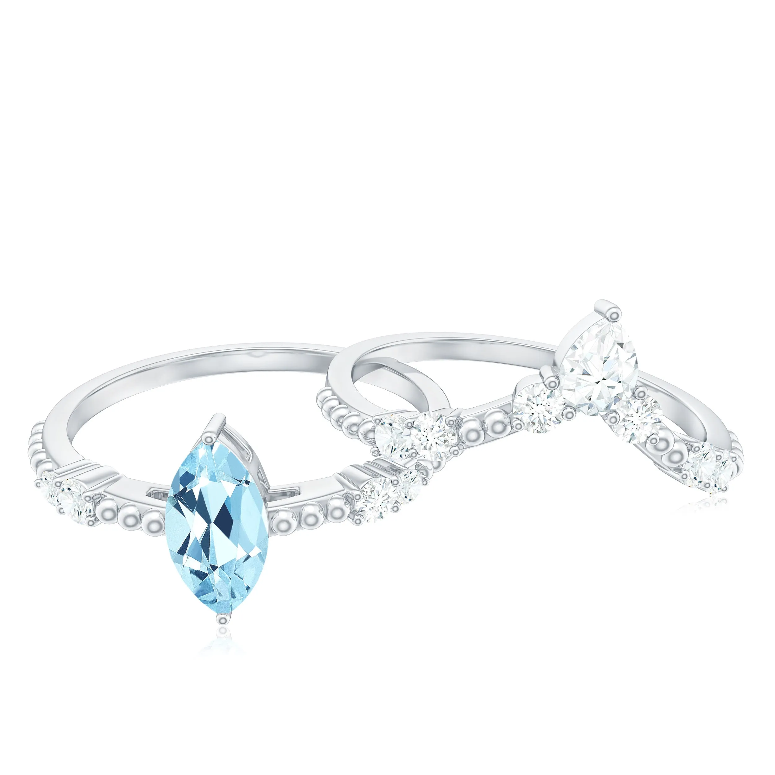 1.50 CT Real Aquamarine Ring Set with Diamond