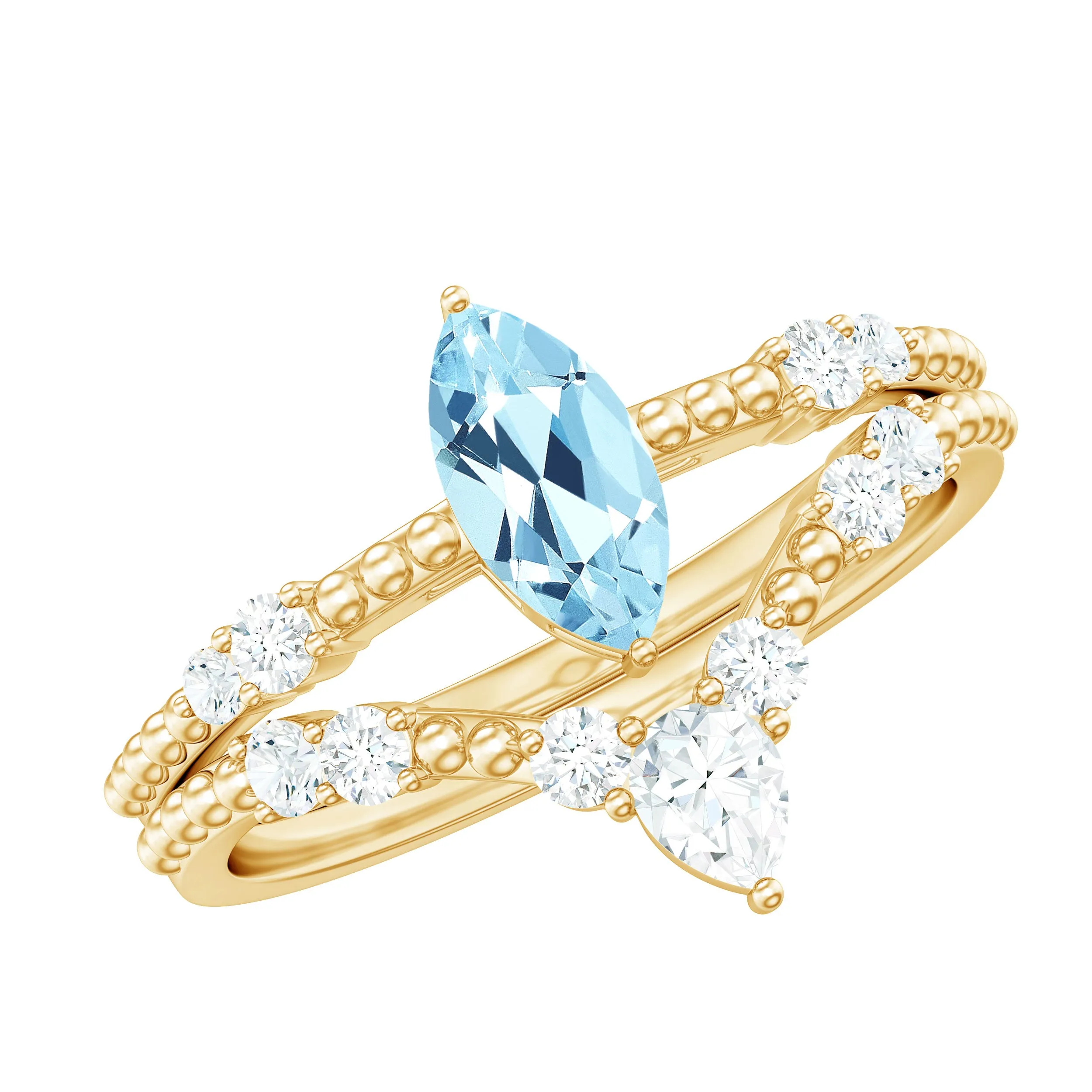 1.50 CT Real Aquamarine Ring Set with Diamond