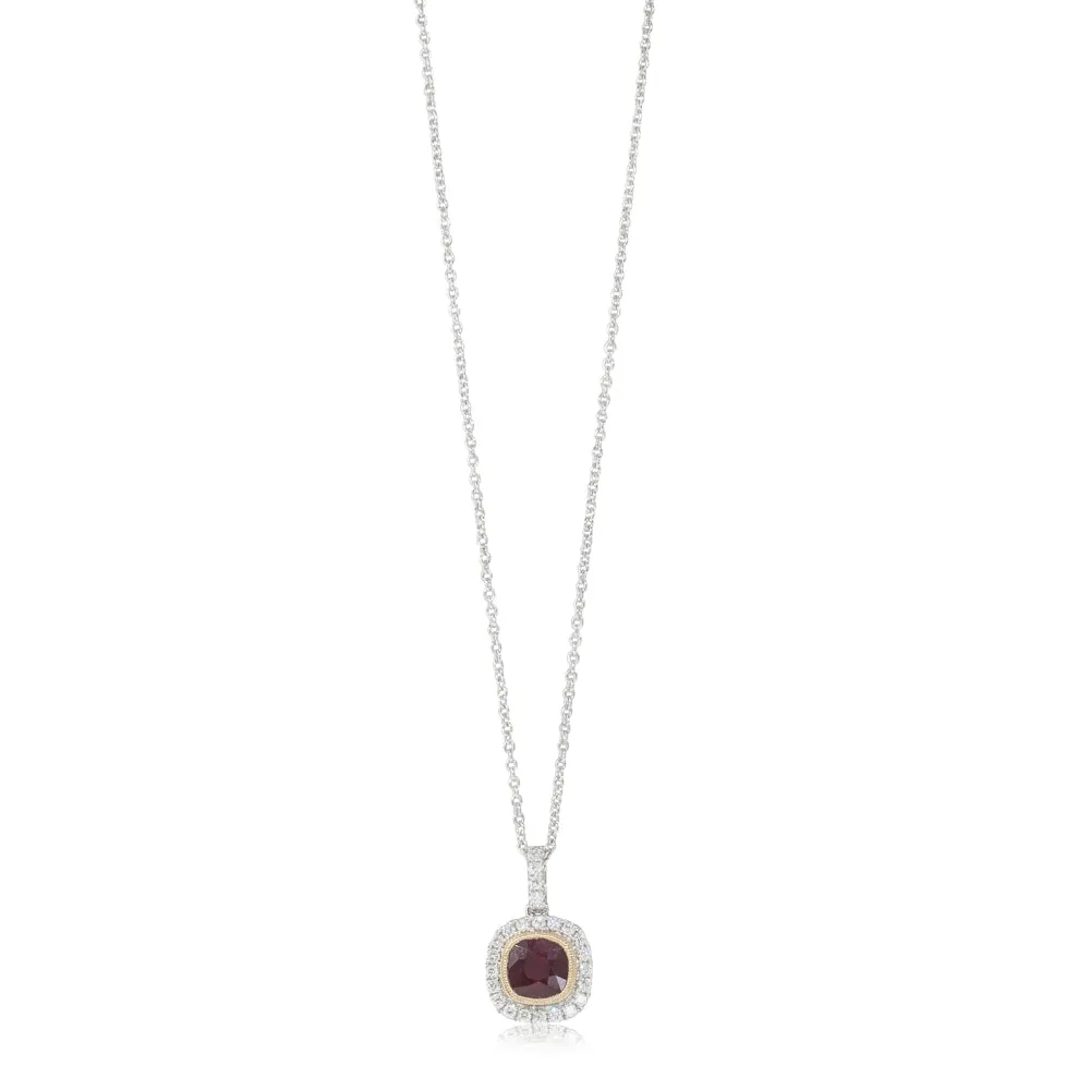 18ct White & Yellow Gold Ruby & Diamond Halo Pendant