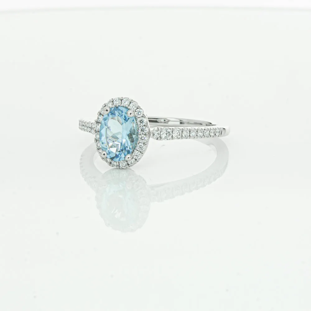 18ct White Gold .74ct Aquamarine & Diamond Mini Sierra Ring