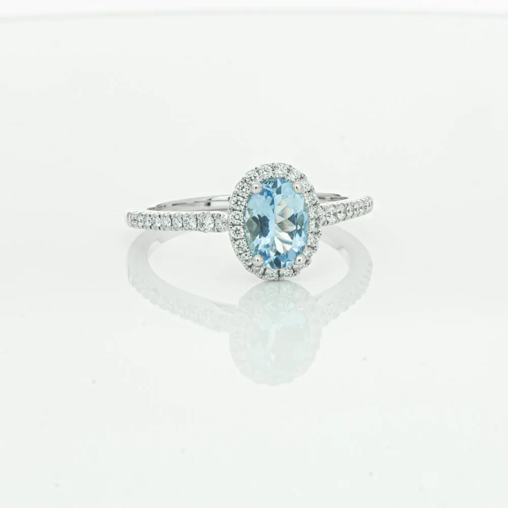 18ct White Gold .74ct Aquamarine & Diamond Mini Sierra Ring