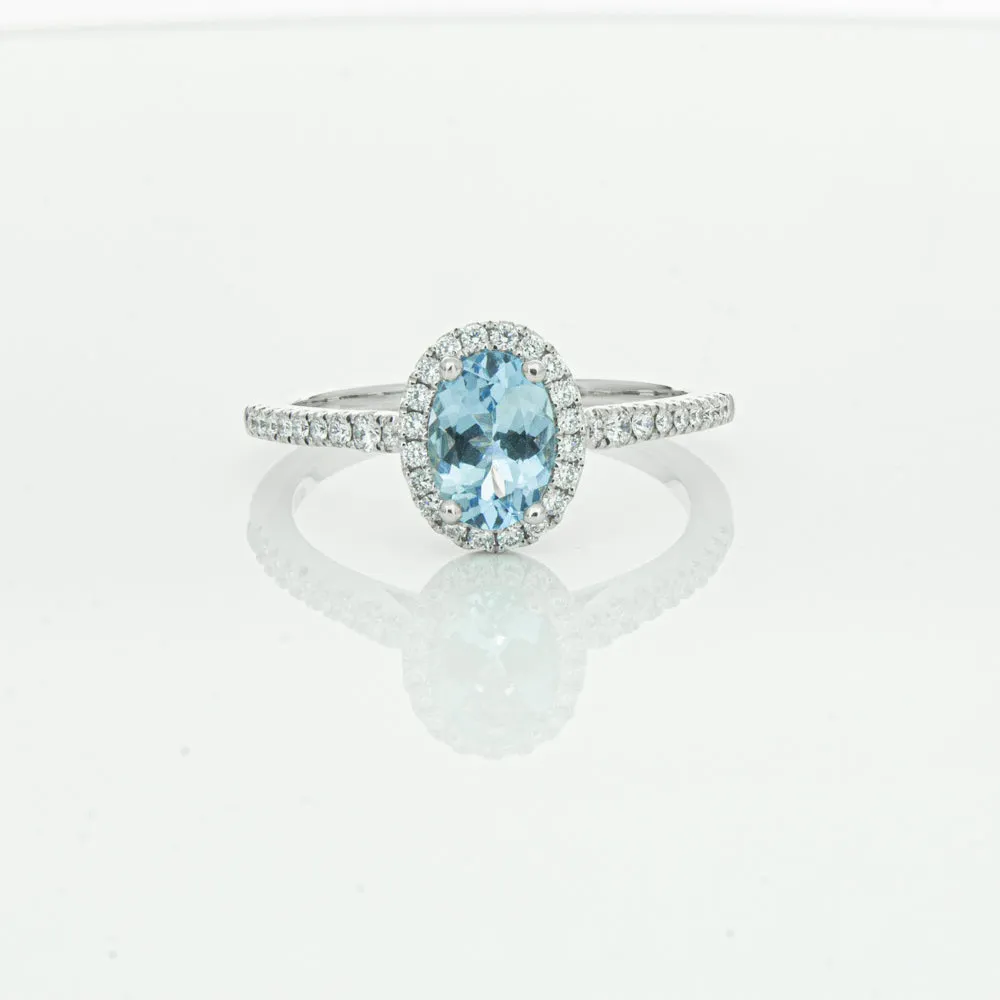 18ct White Gold .74ct Aquamarine & Diamond Mini Sierra Ring