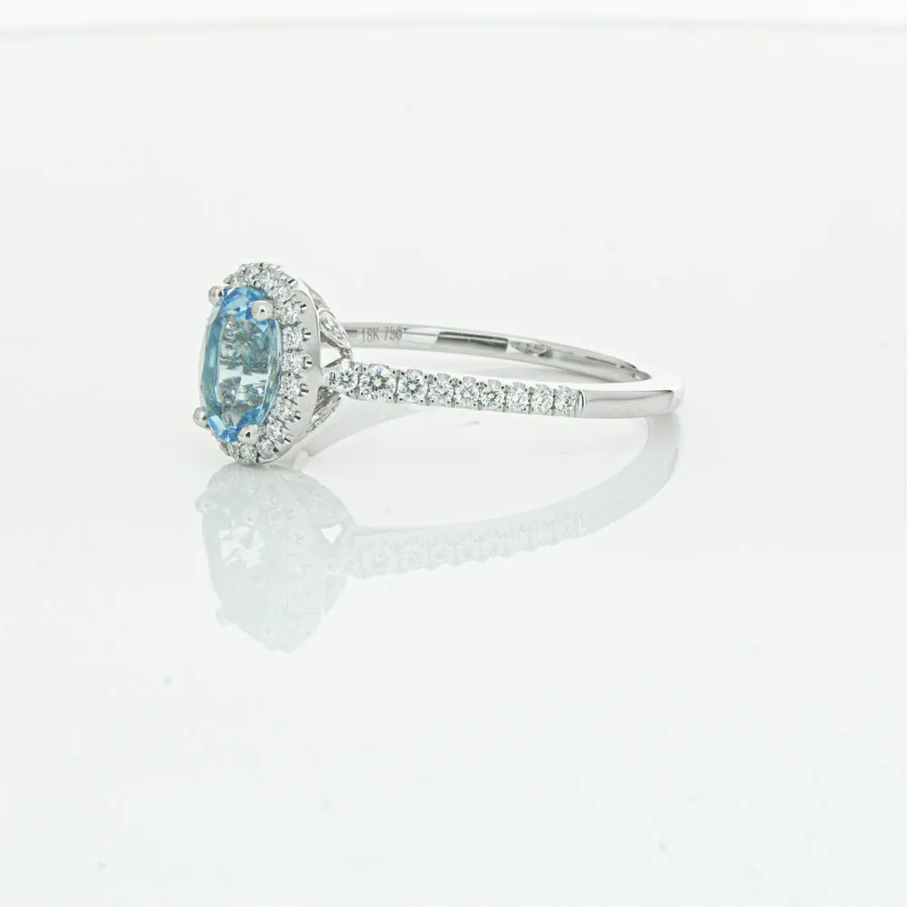 18ct White Gold .74ct Aquamarine & Diamond Mini Sierra Ring