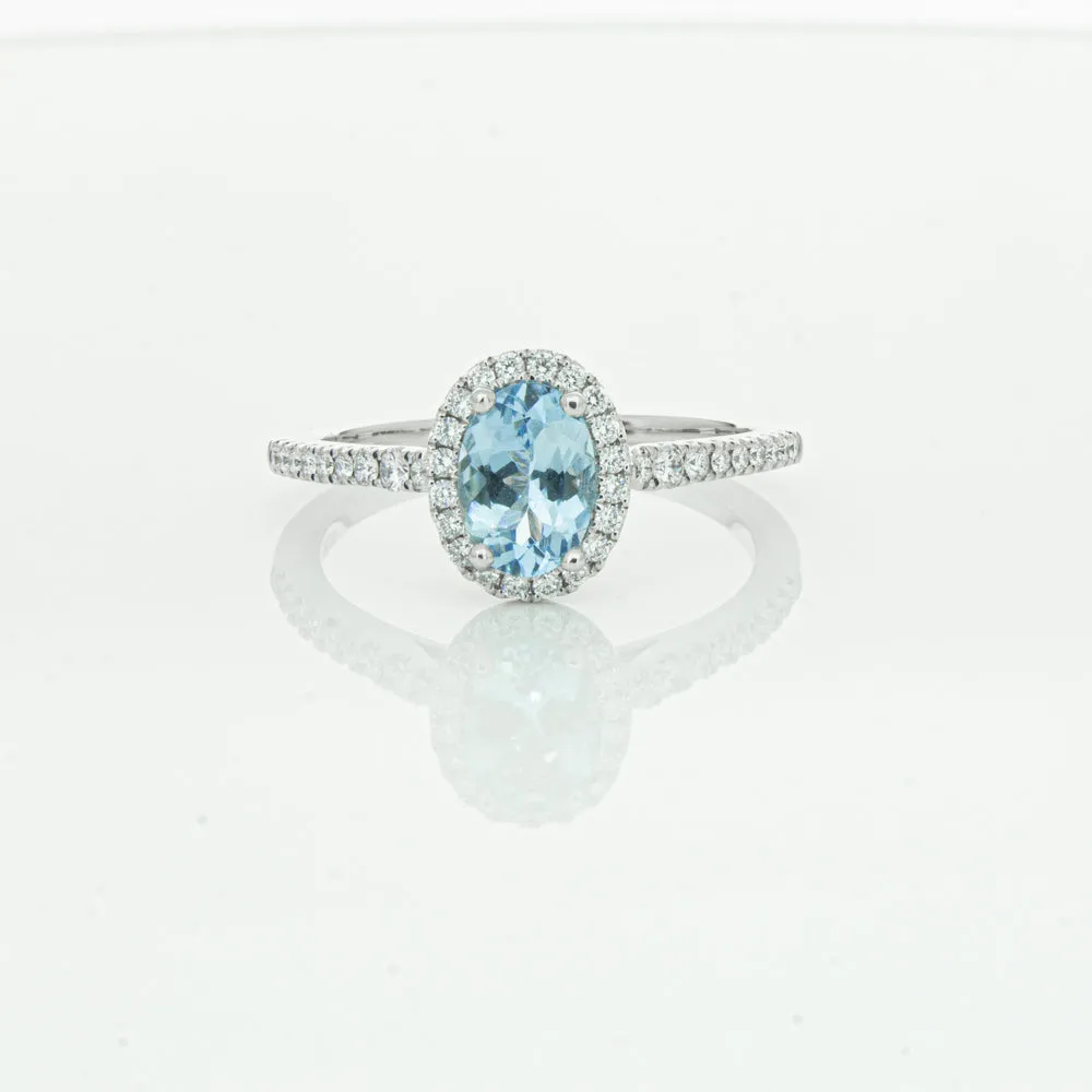 18ct White Gold .74ct Aquamarine & Diamond Mini Sierra Ring