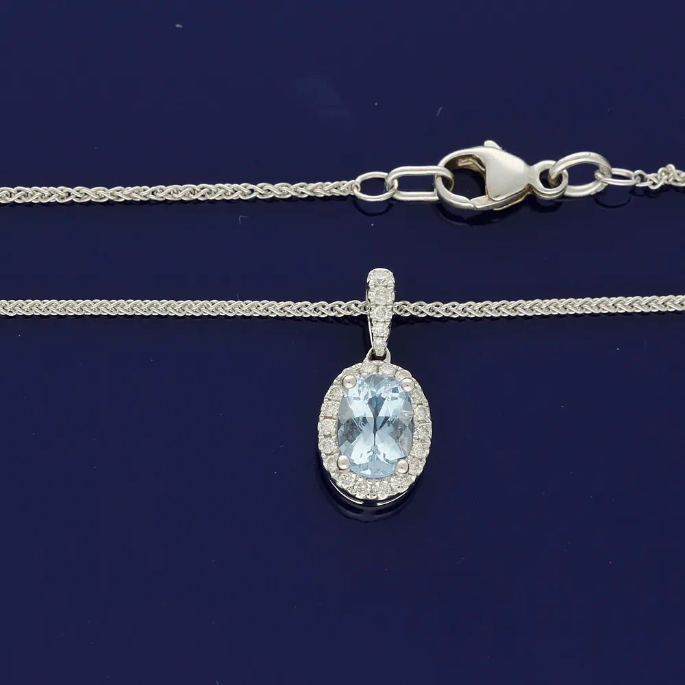 18ct White Gold Aquamarine and Diamond Necklace