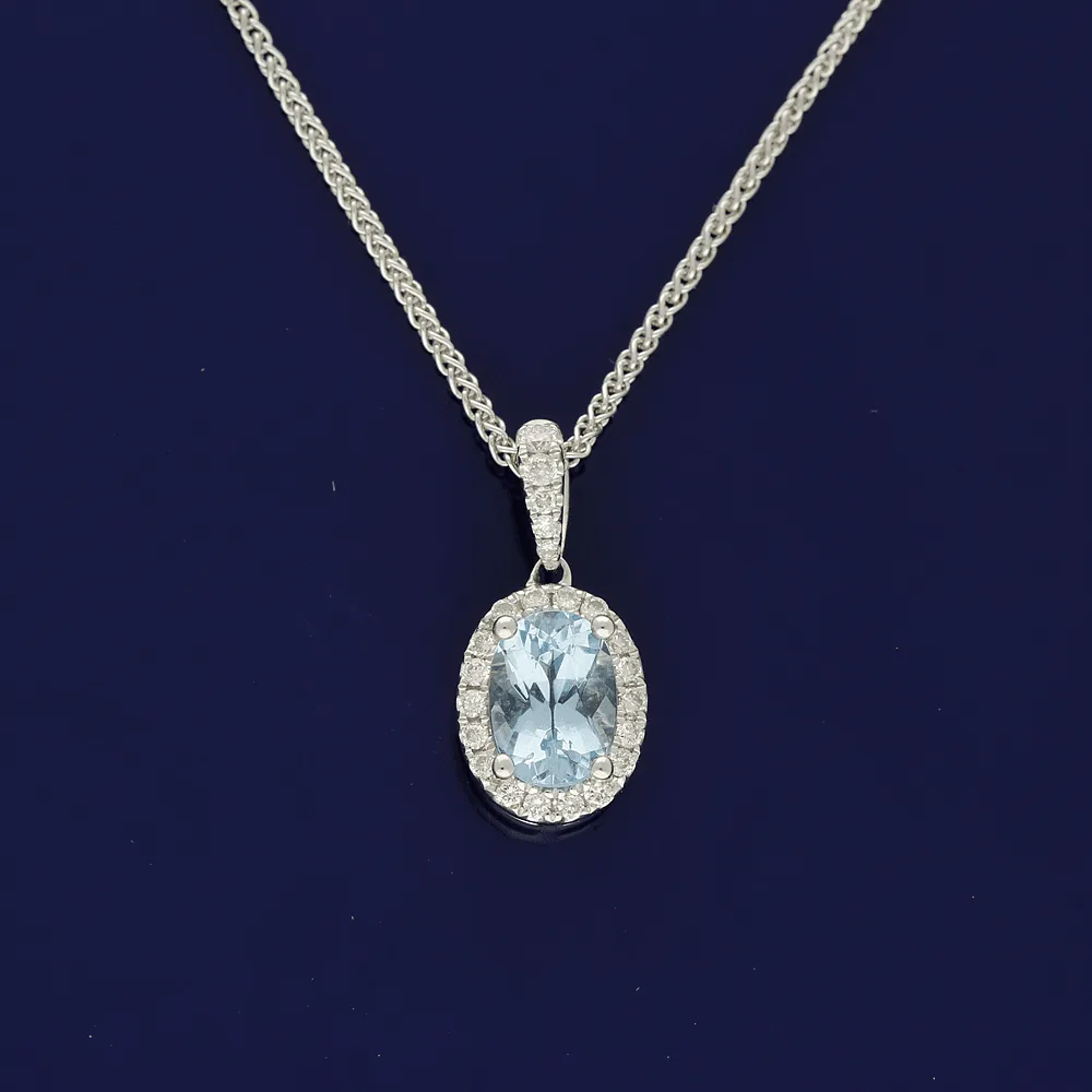 18ct White Gold Aquamarine and Diamond Necklace