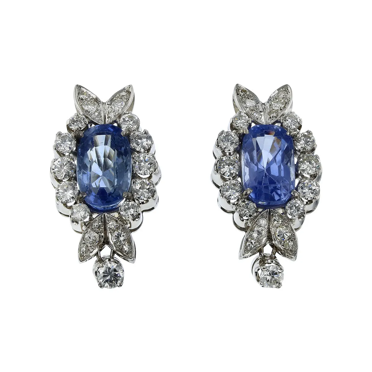 18K Gold Ceylon Sapphire and Diamond Earrings