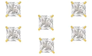 18k Yellow Gold Plated 6mm 2Ct Square Cut White Sapphire Set Of Three Stud Earrings