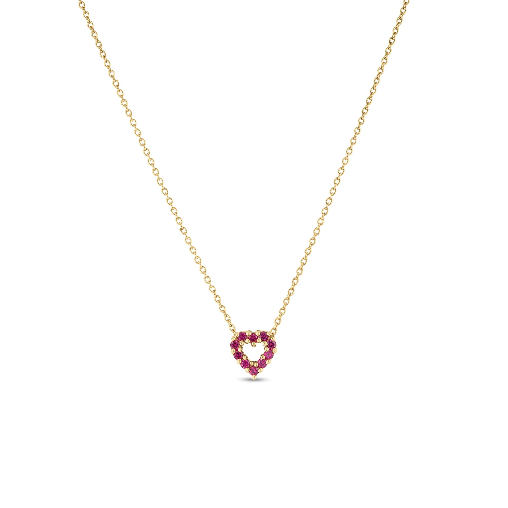 18K YELLOW GOLD TINY TREASURES RUBY AND DIAMOND REVERSIBLE HEART NECKLACE