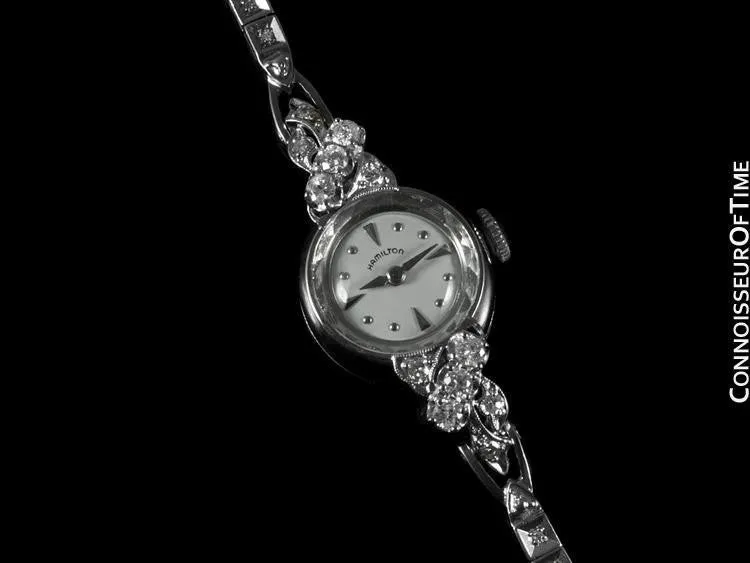 1960's Vintage Ladies Hamilton Watch - 14K White Gold & Diamonds