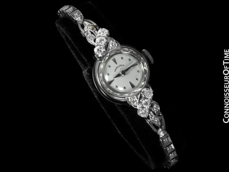 1960's Vintage Ladies Hamilton Watch - 14K White Gold & Diamonds