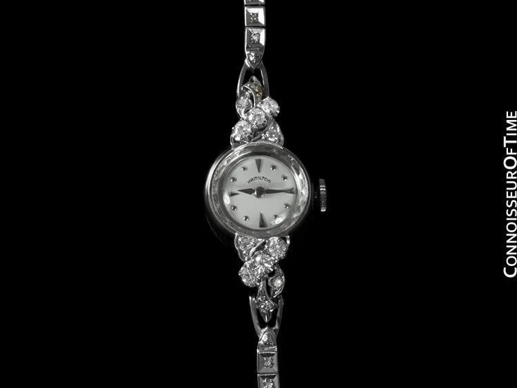 1960's Vintage Ladies Hamilton Watch - 14K White Gold & Diamonds