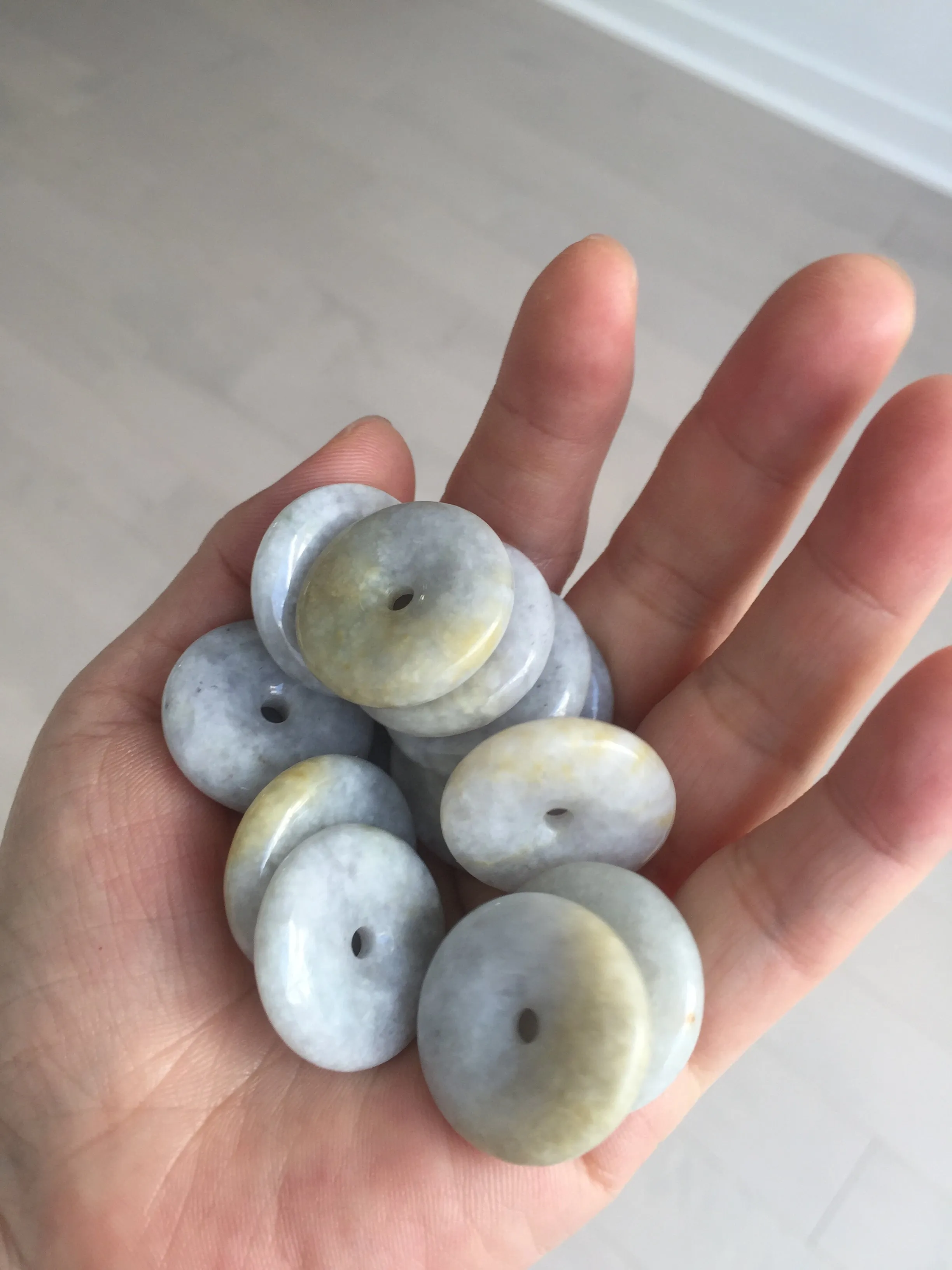 24-25mm Type A 100% Natural light purple/yellow/white Jadeite Jade Safety Guardian Button donut Pendant/worry stone group BM54