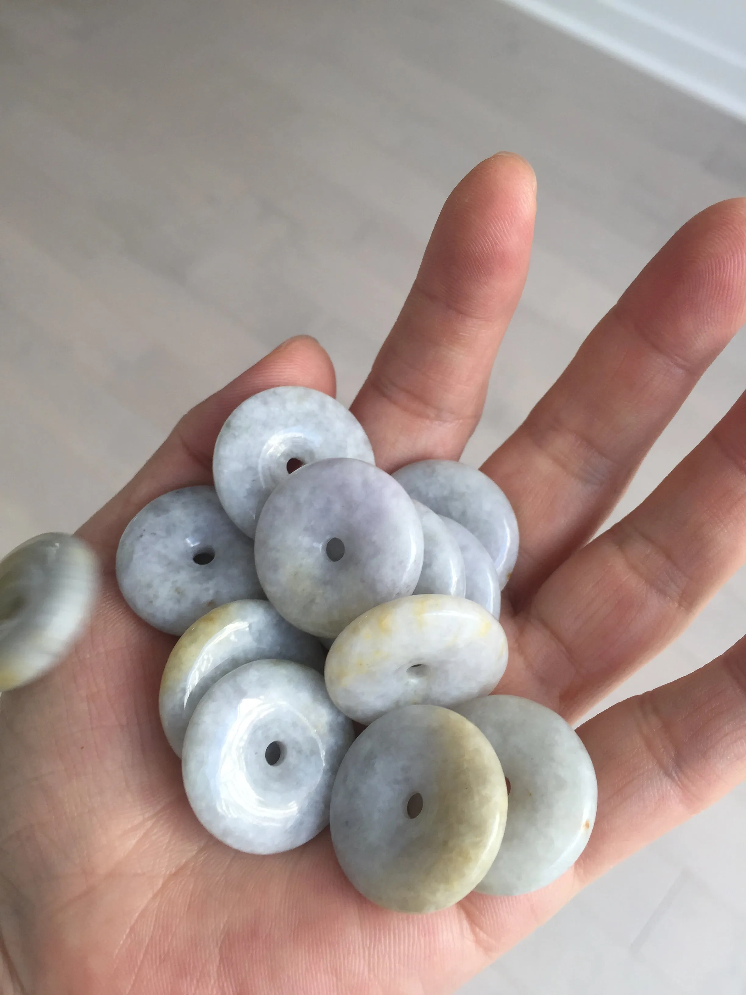 24-25mm Type A 100% Natural light purple/yellow/white Jadeite Jade Safety Guardian Button donut Pendant/worry stone group BM54