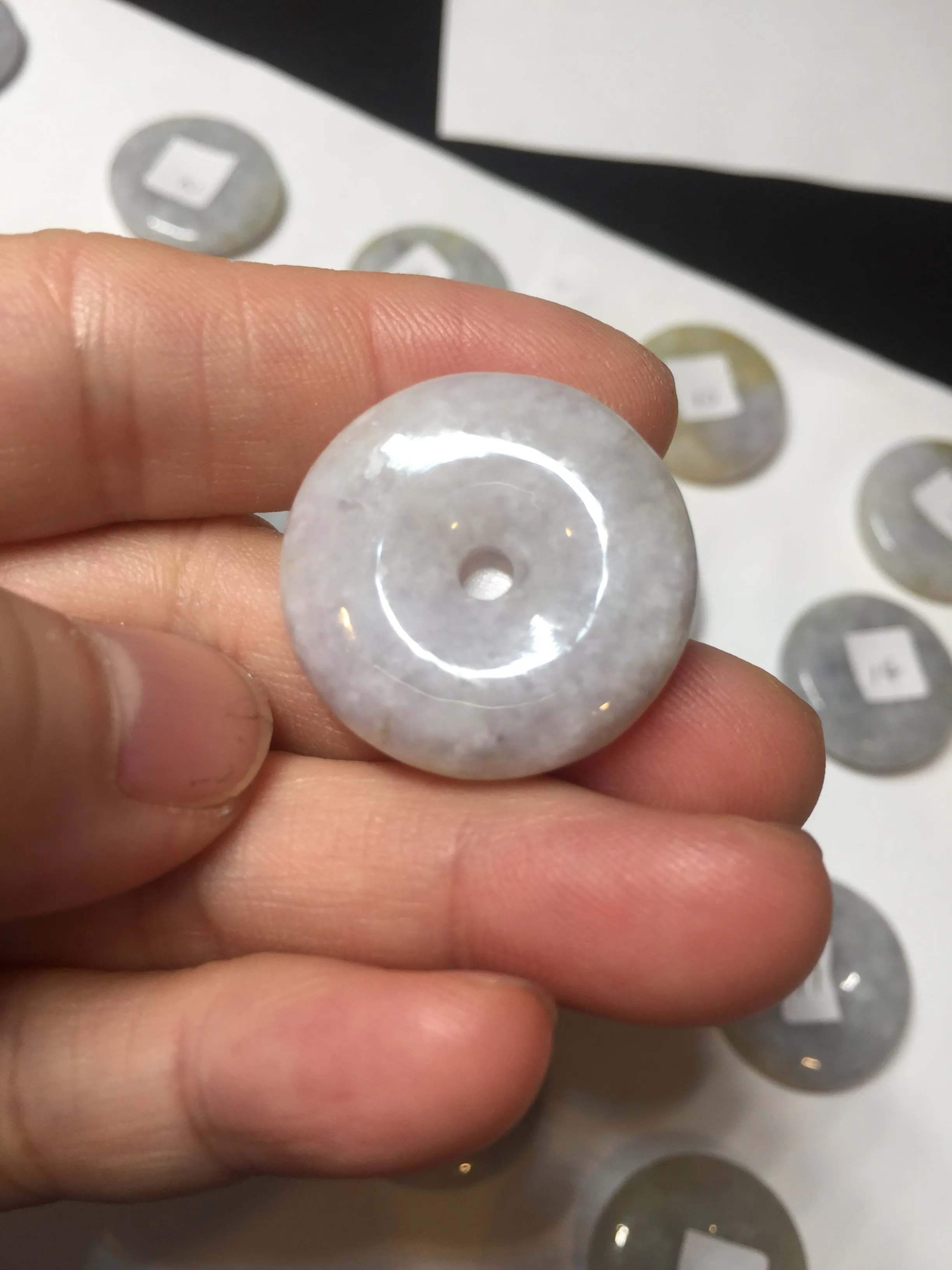 24-25mm Type A 100% Natural light purple/yellow/white Jadeite Jade Safety Guardian Button donut Pendant/worry stone group BM54