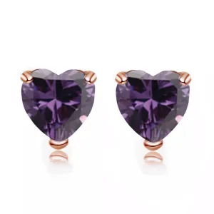 24k Rose Gold Plated 1/2 Carat Heart Created Amethyst Sapphire Stud Earrings