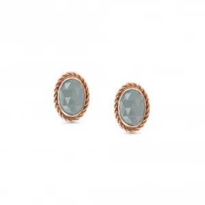 375 Gold Oval Rich Stones Milky Aquamarine Earrings 027820/040