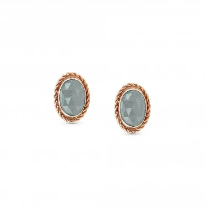 375 Gold Oval Rich Stones Milky Aquamarine Earrings 027820/040