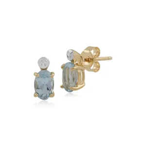 9 karat Gelbes Gold Aquamarin & Diamant Ohrstecker Ohrringe