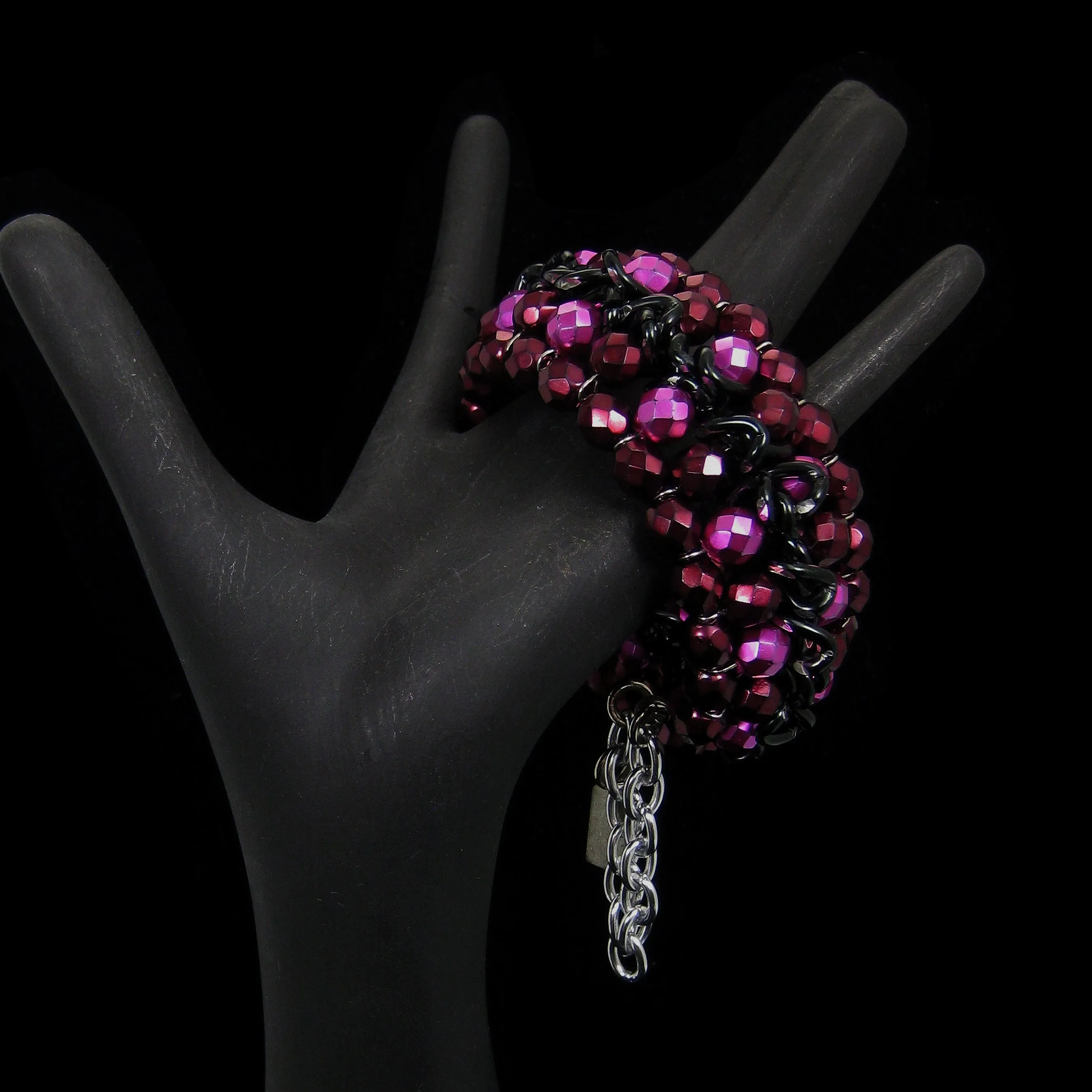 #987b Fuchsia, Ruby & Black Cuff Bracelet