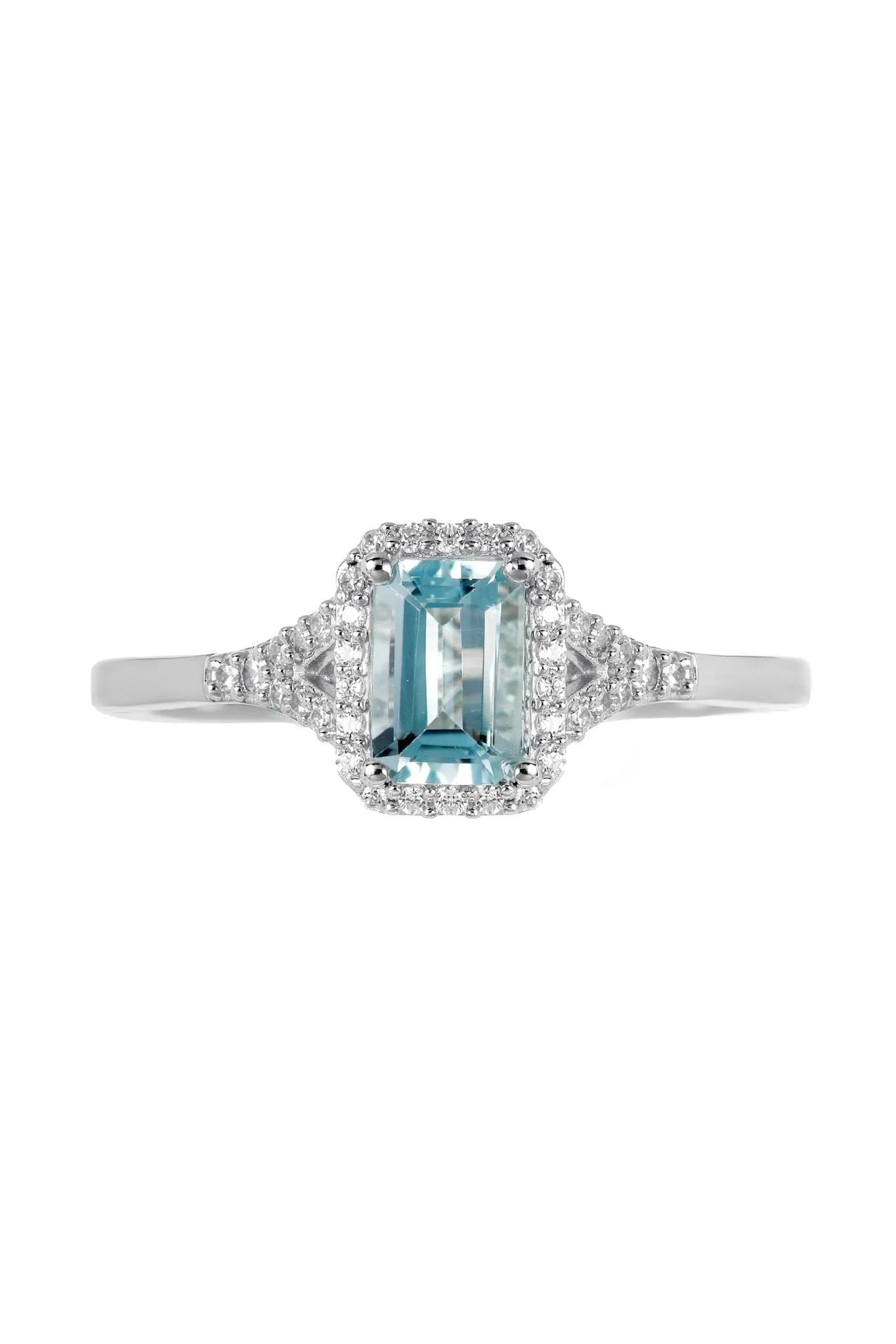 9ct White Gold Aquamarine and 0.12ct Diamond Ring